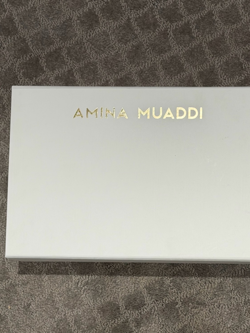 Amina Muaddi White Box with Gold Foil Logo